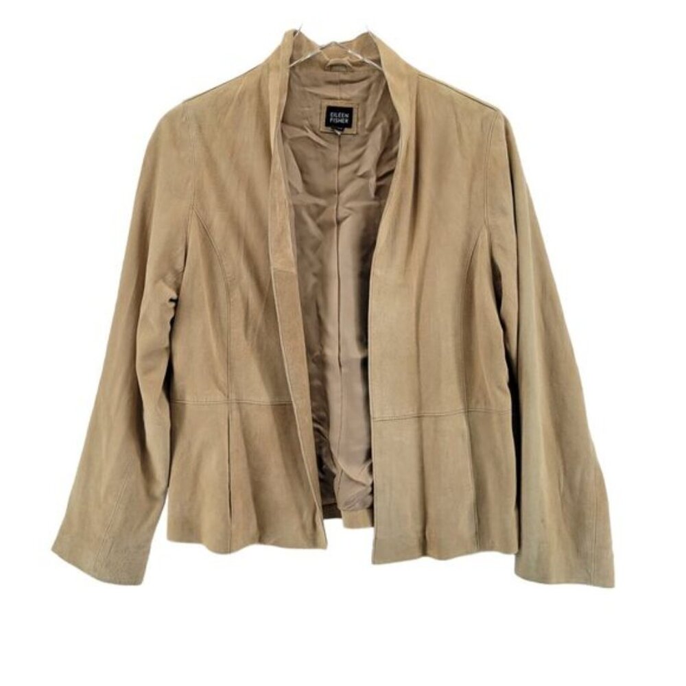 Eileen Fisher Jacket Size Small Goat Suede Camel Tan Lightweight Open Front